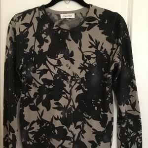 Calvin Klein Black Floral Cardigan Sweater Small